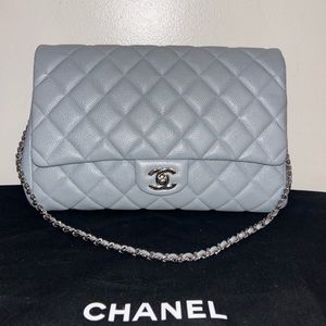Chanel Flap Handbag Caviar Slate Blue